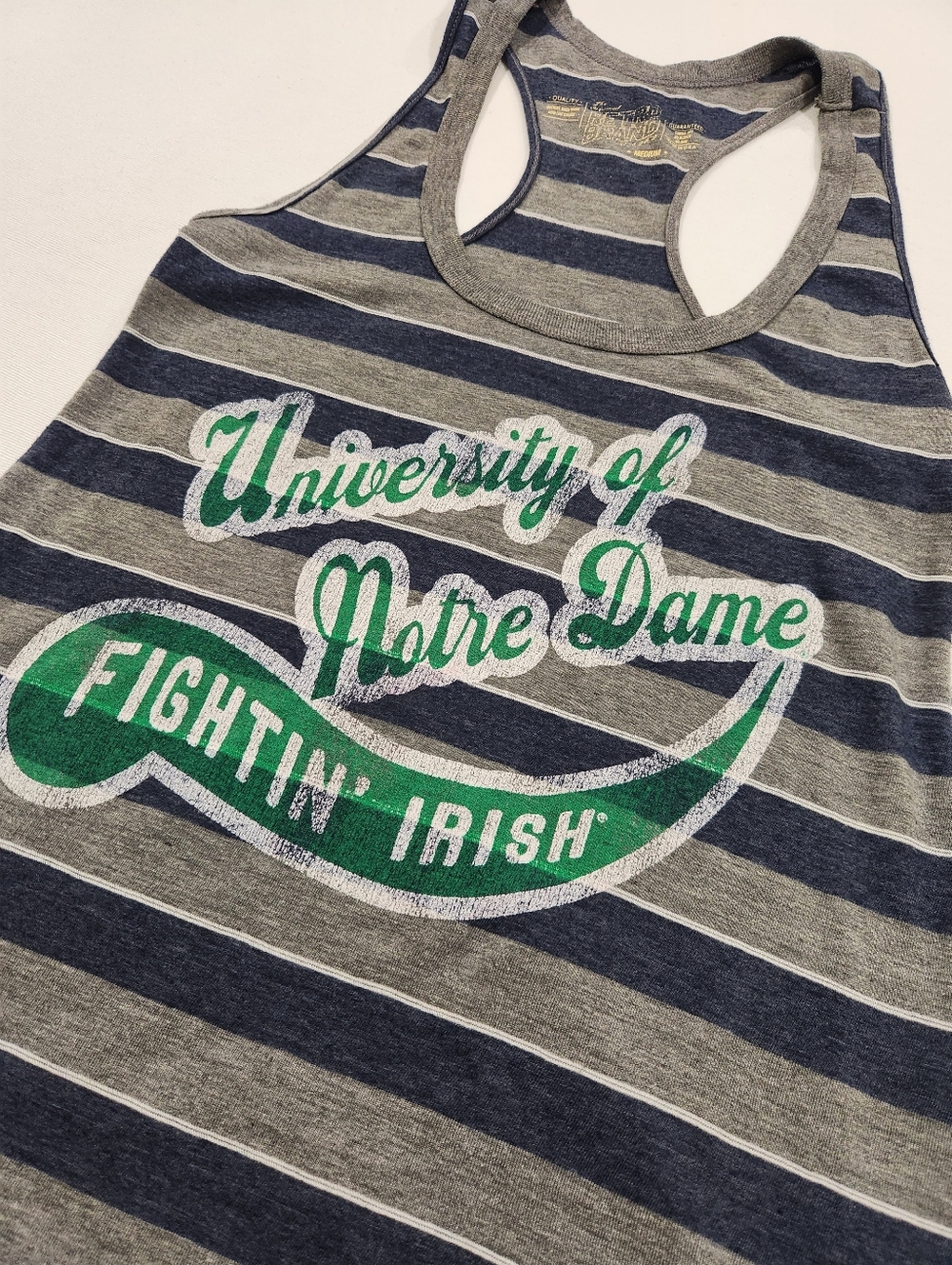 Retro Brand Notre Dame Fighting Irish Striped Racerback Tank Top Gray W Medium
